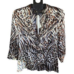 Spense Brown Black Gray And Cream Button Down Dressy Blouse with Collar. NEW